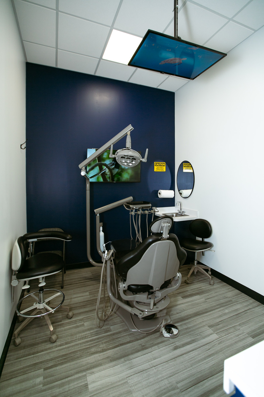 a dentist chair in a room